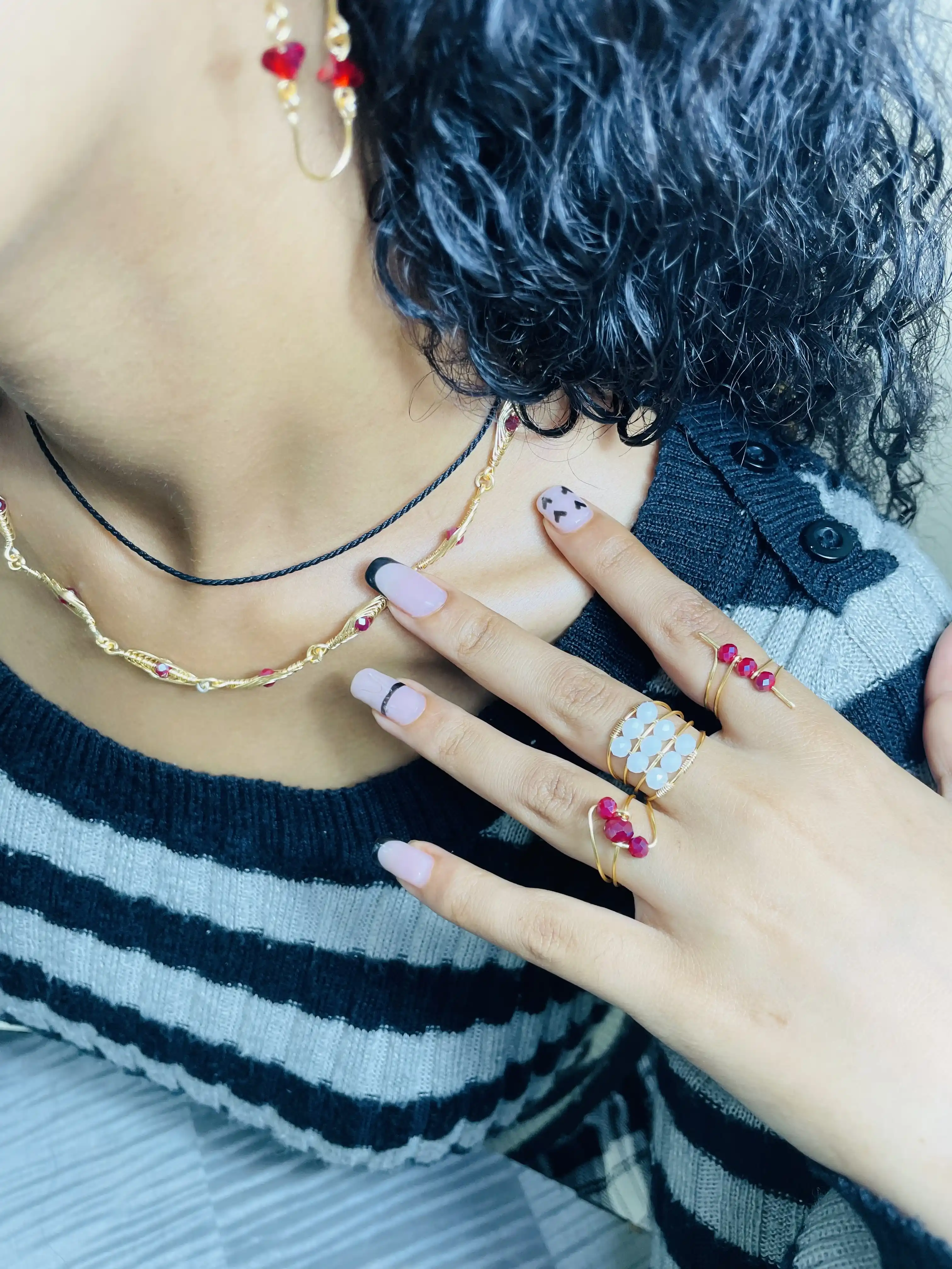 Model wearing Biruh Adorn jewelry